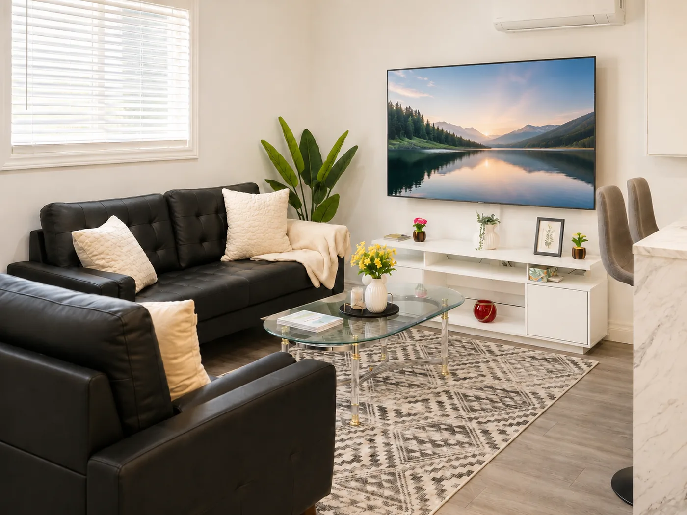 Open concept living room at Ceylona Stay